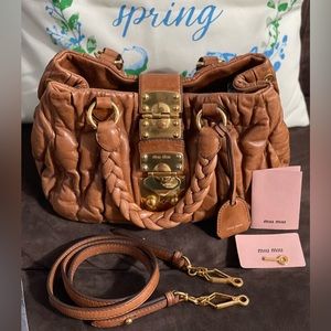 SOLD!!! Miu Miu 2 Way Crossbody Bag in Matelasse design Cute Butterscotch Brown.
